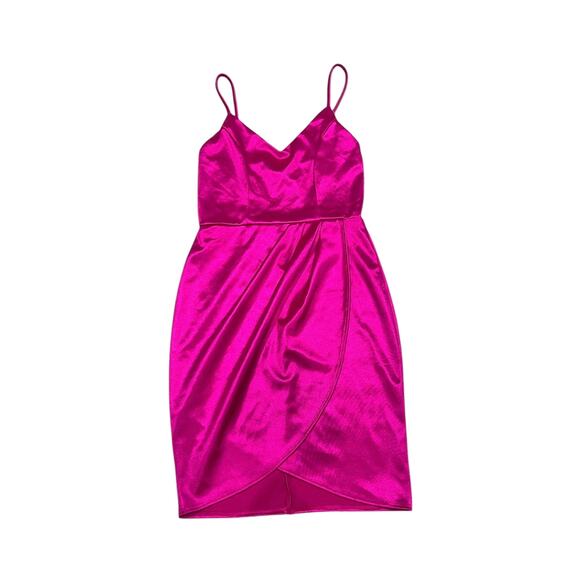Lulus Hot Pink Satin Wrap Slip Dress XS Party Cocktail Barbiecore - Picture 14 of 15
